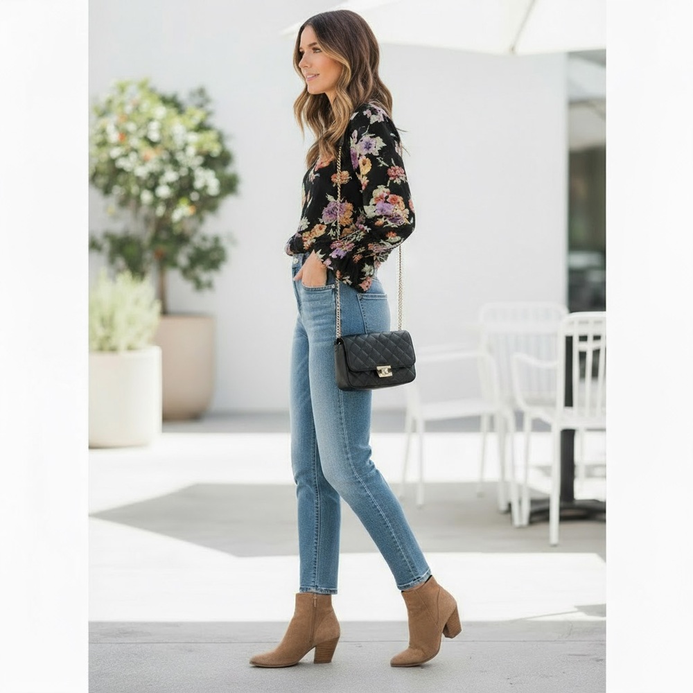 🍂 WAYF Smocked Floral Peplum Blouse (XS) — Romantic Fall Sheer Puff Sleeve Top